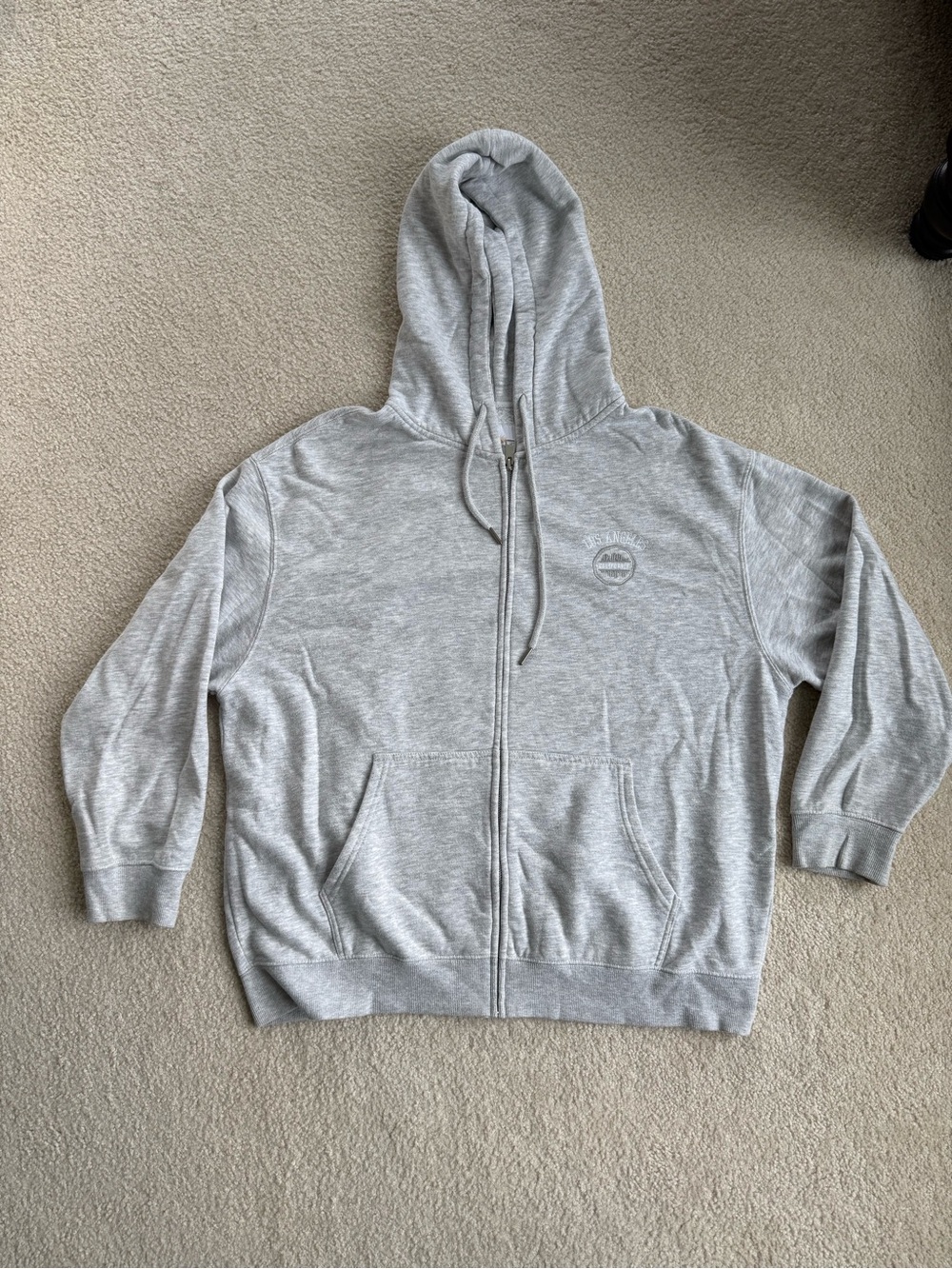 Light Gray Full-Zip Hoodie Sweatshirt with stitched details